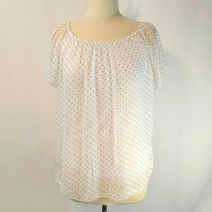 Luisa Ricci White and Cream Polka Dot Silk Short Sleeve Blouse Size Medi…